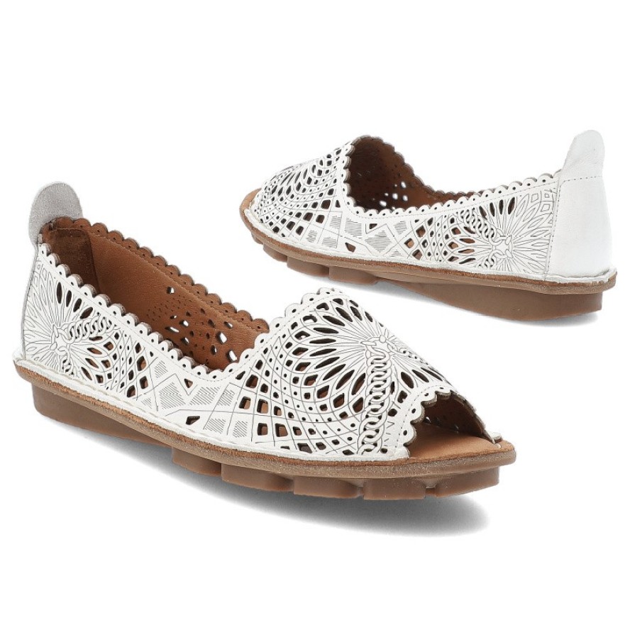 Białe Baleriny Ravini Ażurowe Wsuwane Obuwie Damskie
