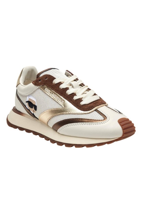 KARL LAGERFELD Biało-brązowe damskie sneakersy KAIRO NFT Peep, Rozmiar 39