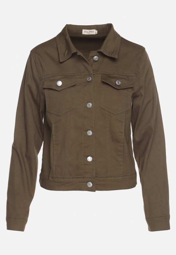 Ciemnozielona Bawełniana Kurtka Jeansowa Zapinana na Metalowe Guziki Auratia