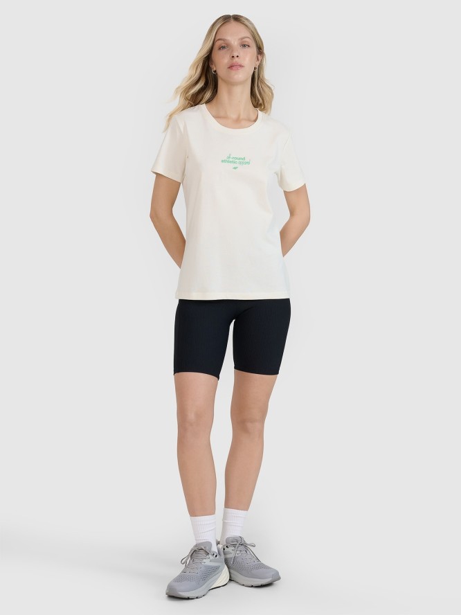 4F T-shirt regular z nadrukiem damski - biały L