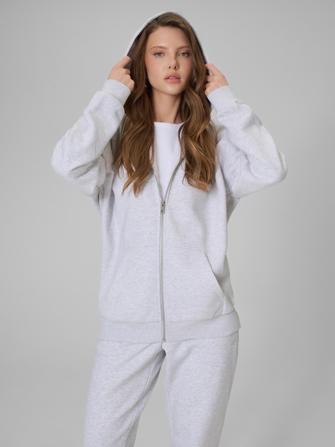 4F Bluza dresowa regular z kapturem damska - szara M