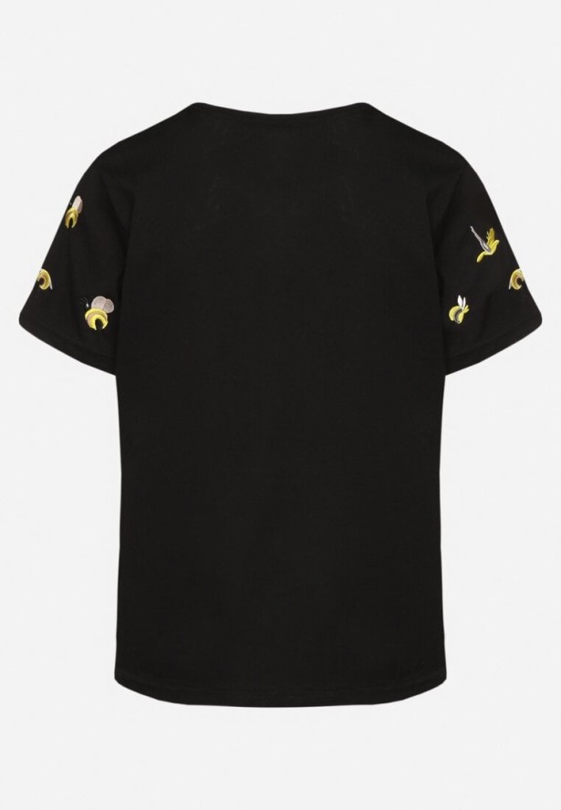 Czarny T-shirt z Bawełny Ozdobiony Haftem Hiraviel