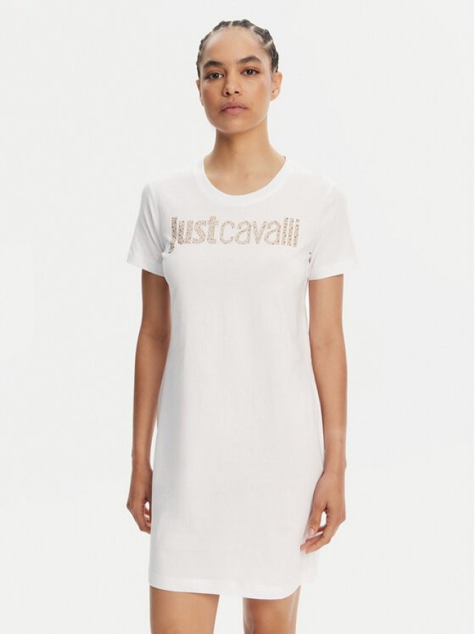 Just Cavalli Sukienka codzienna 78PAOE15 Biały Regular Fit