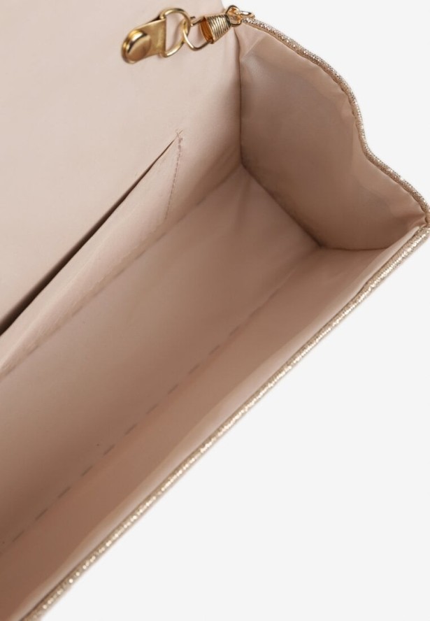 Złota Mała Torebka z Plecioną Rączką i Łańcuszkiem na Ramię z Cyrkoniami na Zatrzask Teratia