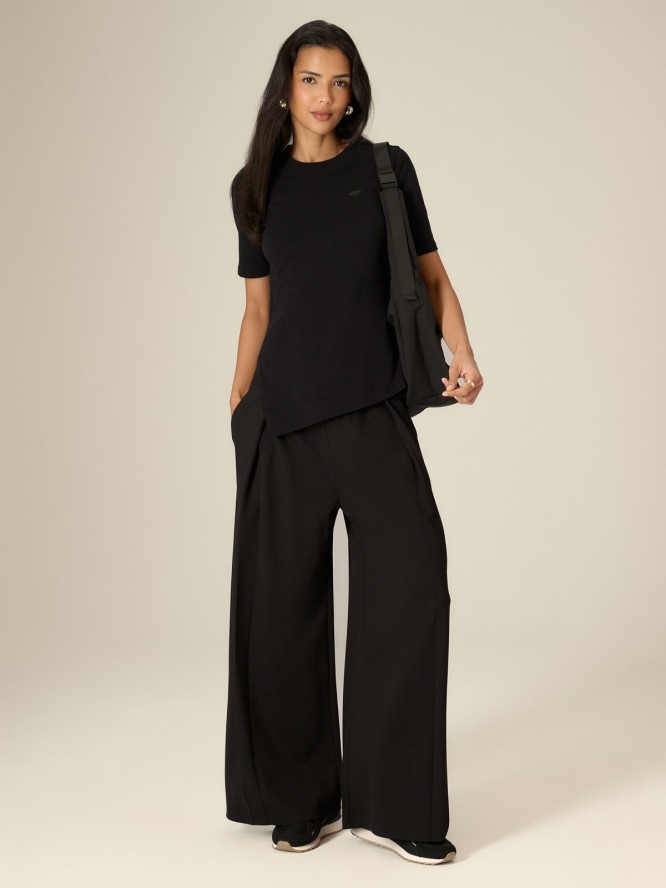 4F T-shirt regular gładki damski - czarny XL