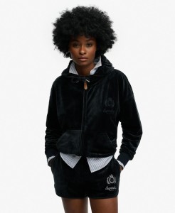 superdry Country Club Velour Zip Hoodie – welurowa bluza z kapturem oversize –