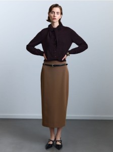 Spódnica midi z paskiem - brązowy