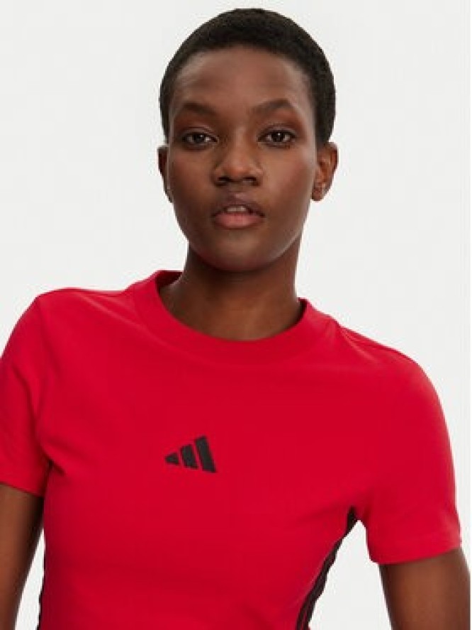 adidas T-Shirt Essentials 3-Stripes JE1242 Czerwony Slim Fit