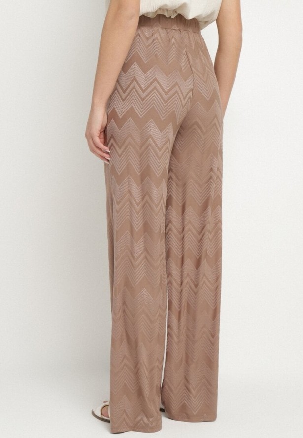 Jasnobrązowe Szerokie Spodnie z Wiskozą i Wysokim Stanem Abriela