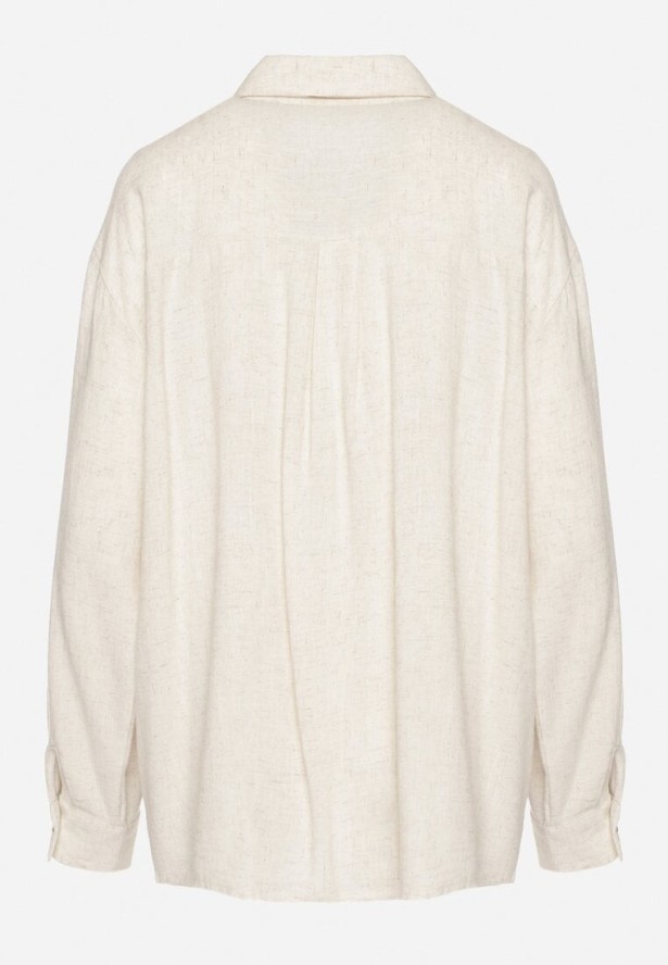 Biało-Czarna Koszula z Lnu i Wiskozy Ozdobiona Haftem w Stylu Etno Alarisa