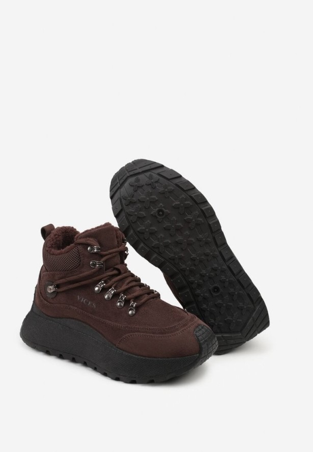 Brązowe Sportowe Sneakersy Śniegowce Vices na Grubej Podeszwie Nellsana
