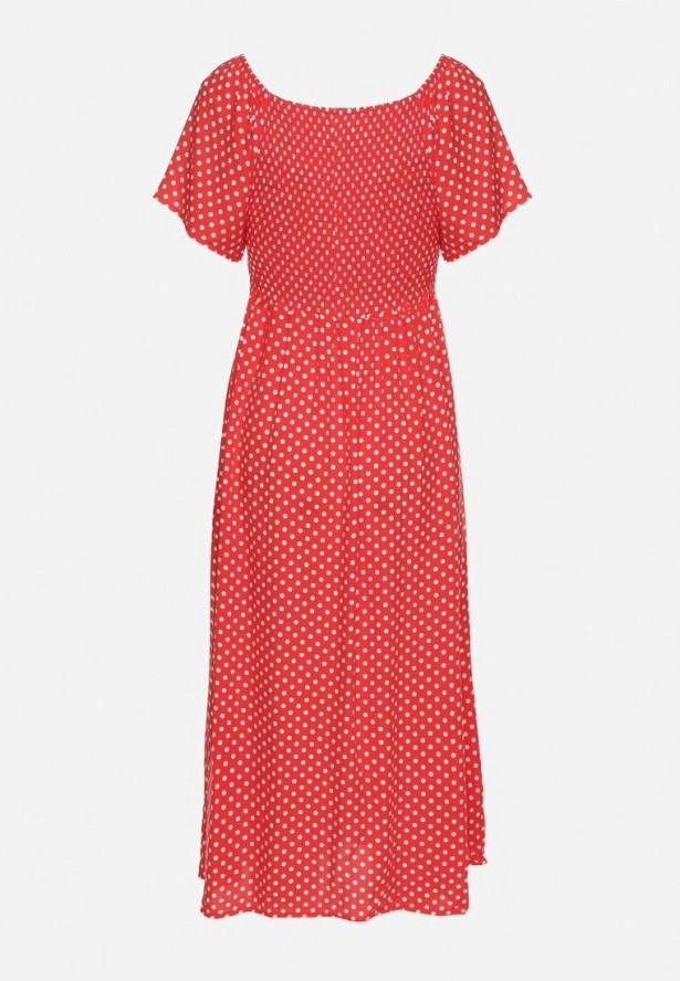 Czerwona Sukienka z Bawełny o Rozkloszowanym Kroju w Kropeczki Lisadrisa