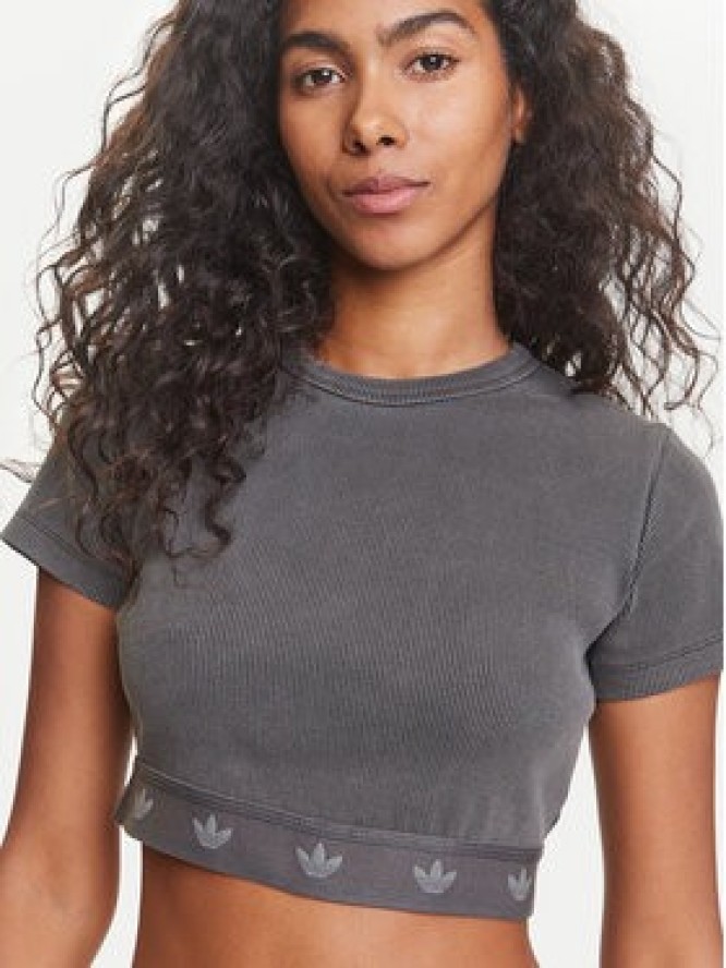 adidas T-Shirt Ribbed JD0041 Szary Slim Fit