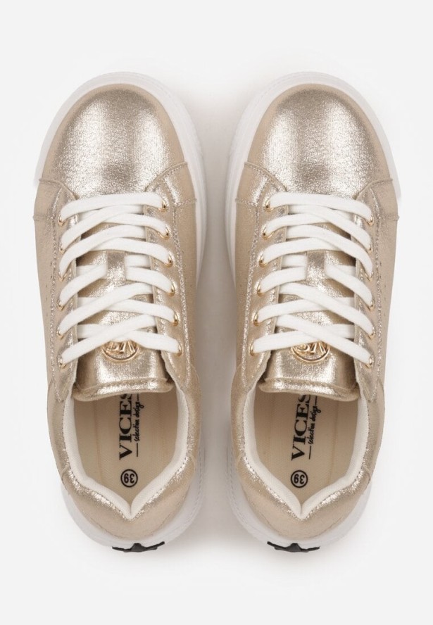 Złote Sneakersy VICES Ozdobione Gwiazdą i Błyszczącą Wstawką Oranatta