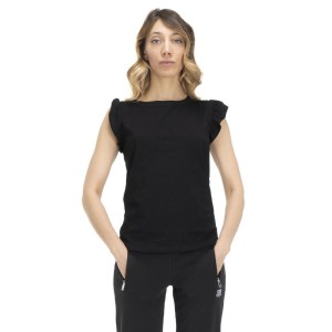 T-shirt damski z falbaną w kolorach ziemi