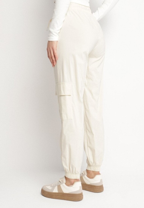 Jasnobeżowe Spodnie z Wiskozą Typu Cargo z Wysokim Stanem Arrisandra