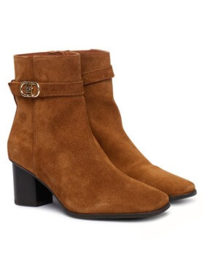 Tommy Hilfiger Botki Th Strap Suede Block Heel Boot FW0FW09521 Beżowy ciemny