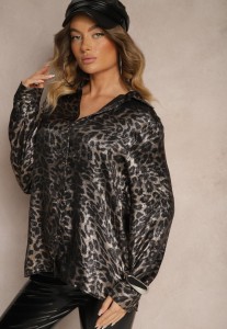 Czarna Casualowa Koszula w Panterkę Ninetia