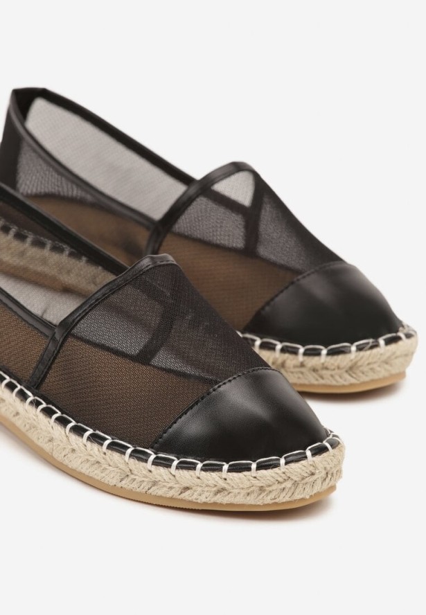 Czarne Espadryle z Siateczki na Plecionej Podeszwie Folirelin