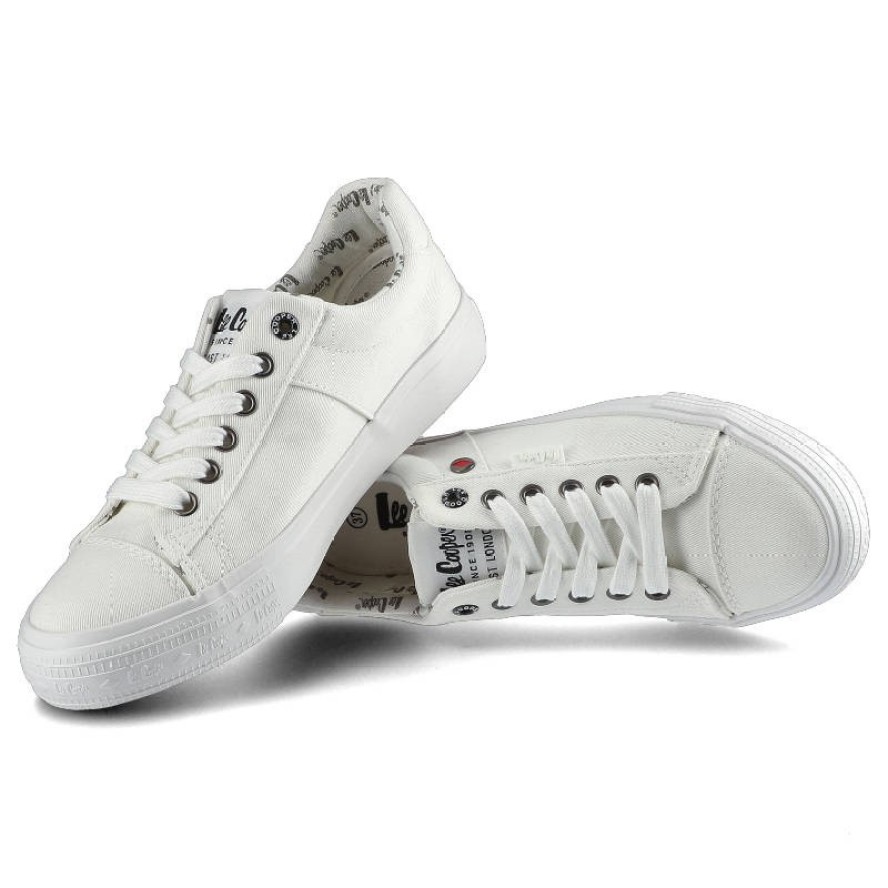Trampki damskie Lee Cooper, sznurowany fason cholewka tekstylna niska cholewka przed kostkę gładka minimalistyczna forma gruba płaska podeszwa lekka