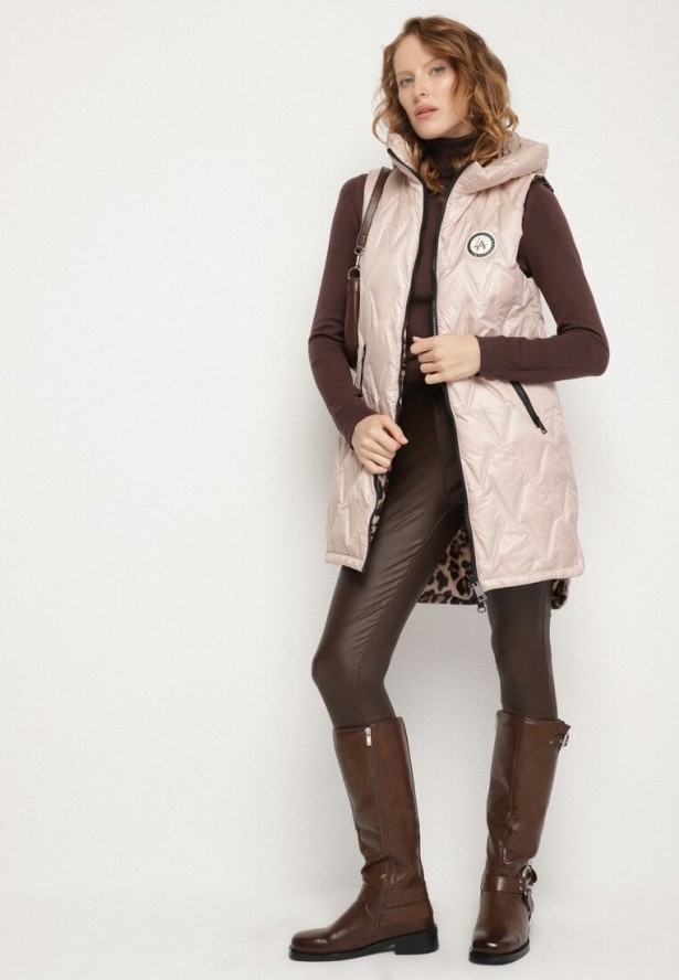 Złoto-Różowa Dwustronna Pikowana Kamizelka z Kapturem Ennorwe