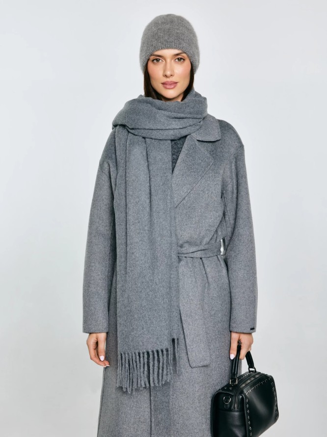 Szal damski z frędzlami szary Herynias 902