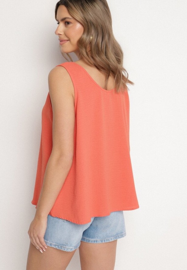 Pomarańczowy Top na Szerokich Ramiączkach Zdobiony Guzikami Jenadorea