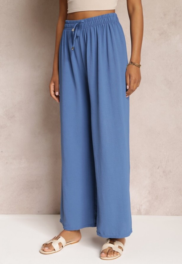 Niebieskie Spodnie z Gumką w Pasie i Szerokimi Nogawkami Seira