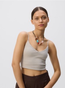 Krótki top na ramiączkach - jasnoszary