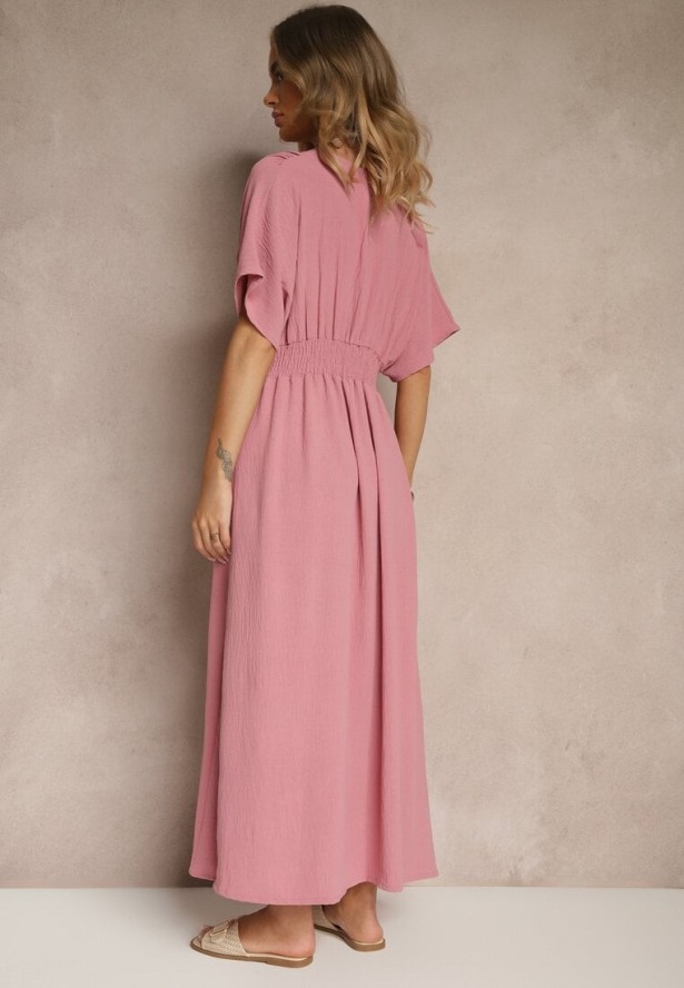 Ciemnoróżowa Sukienka z Bawełną i Marszczoną Górą Filaviela