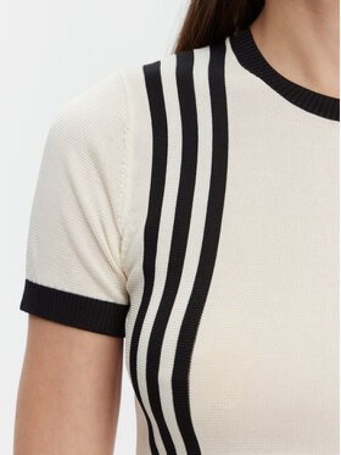 adidas T-Shirt Knitted 3-Stripes JJ0961 Beżowy Slim Fit