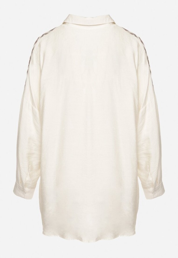 Jasnobeżowa Koszula Ozdobiona Haftem Ulosandria