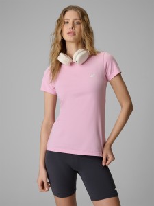 4F T-shirt slim gładki damski - różowy S
