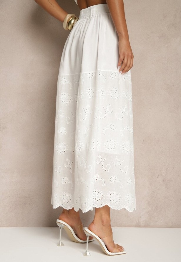 Biała Ażurowa Rozkloszowana Spódnica z Bawełny Kolittra