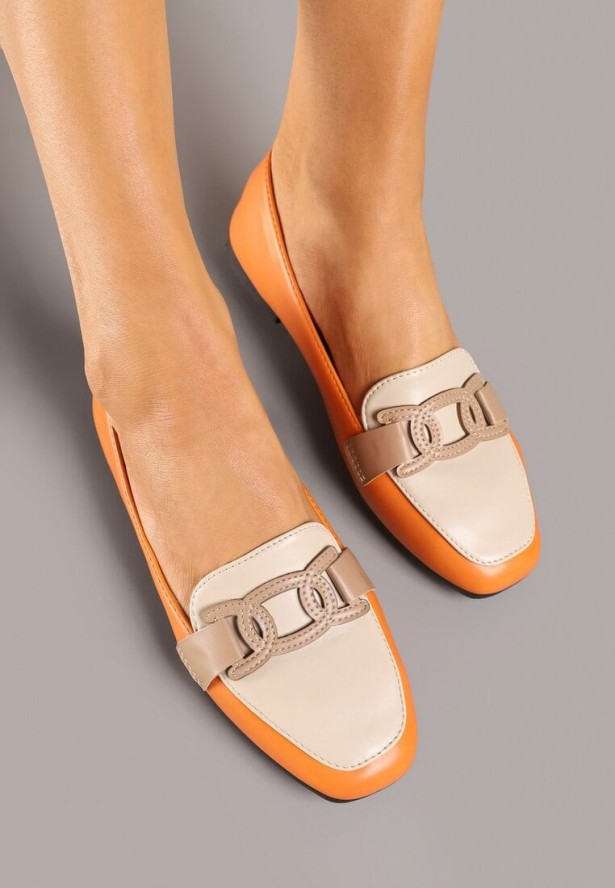 Pomarańczowe Wsuwane Mokasyny z Materiałowym Paskiem Evellia