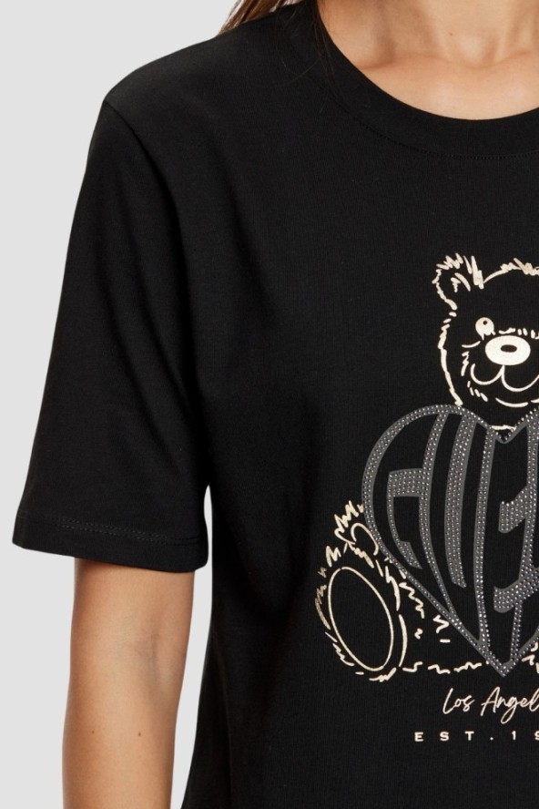 GUESS Czarny t-shirt damski Bear Boxy, Rozmiar S