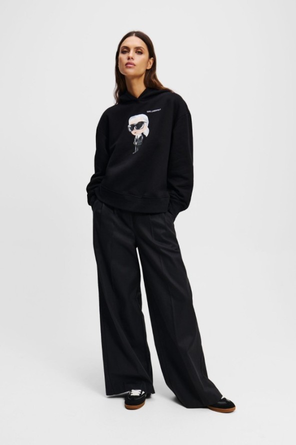 KARL LAGERFELD Czarna damska bluza z kapturem Ikon Aquarelle K, Rozmiar M