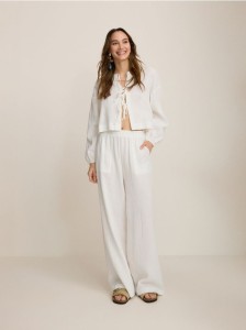 Szerokie spodnie z muślinu - biały