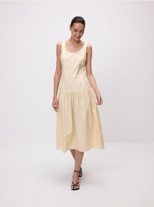 Sukienka midi z bawełną - jasnożółty