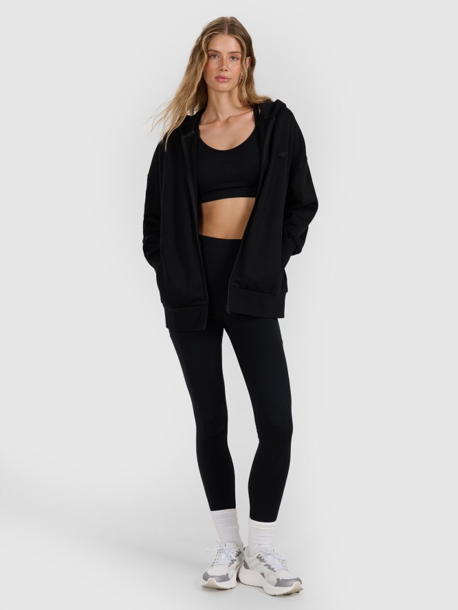 4F Bluza dresowa rozpinana z kapturem damska - czarna XL