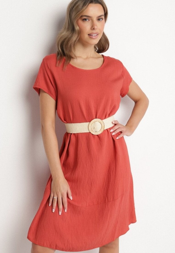 Czerwona Rozkloszowana Wiskozowa Sukienka Trivoria