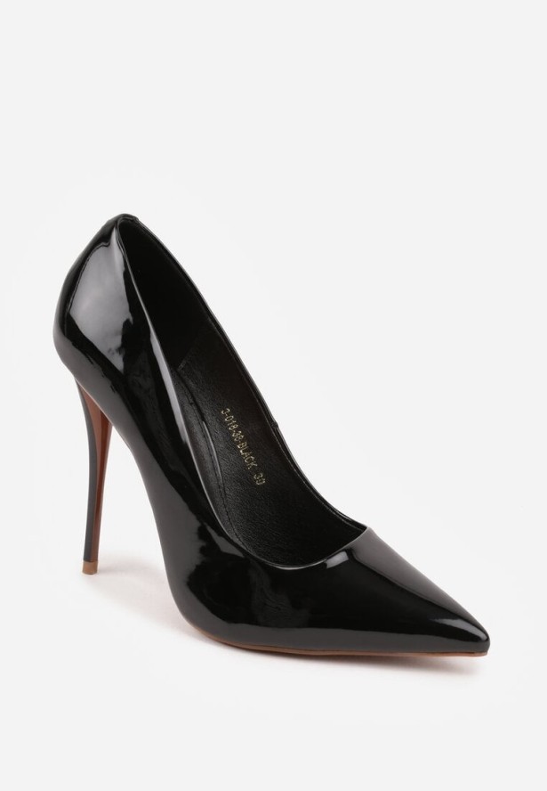 Czarne Lakierowane Szpilki VICES na Ozdobnym Obcasie Zafriah