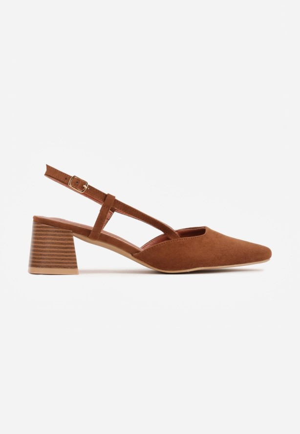 Brązowe Czółenka VICES w Stylu Slingback na Słupku Synossia