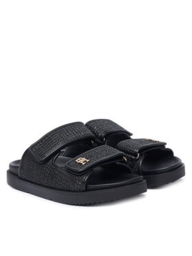 Tommy Hilfiger Klapki Double Strap Raffia FW0FW09122 Czarny