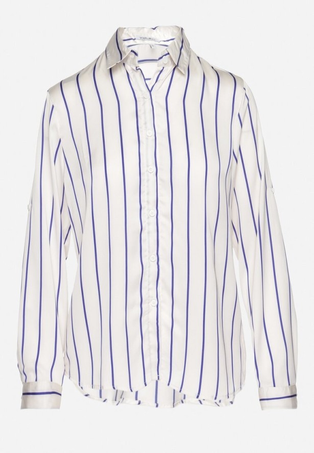 Biało-Niebieska Koszula w Delikatne Paski z Podpinanymi Rękawami Berraza