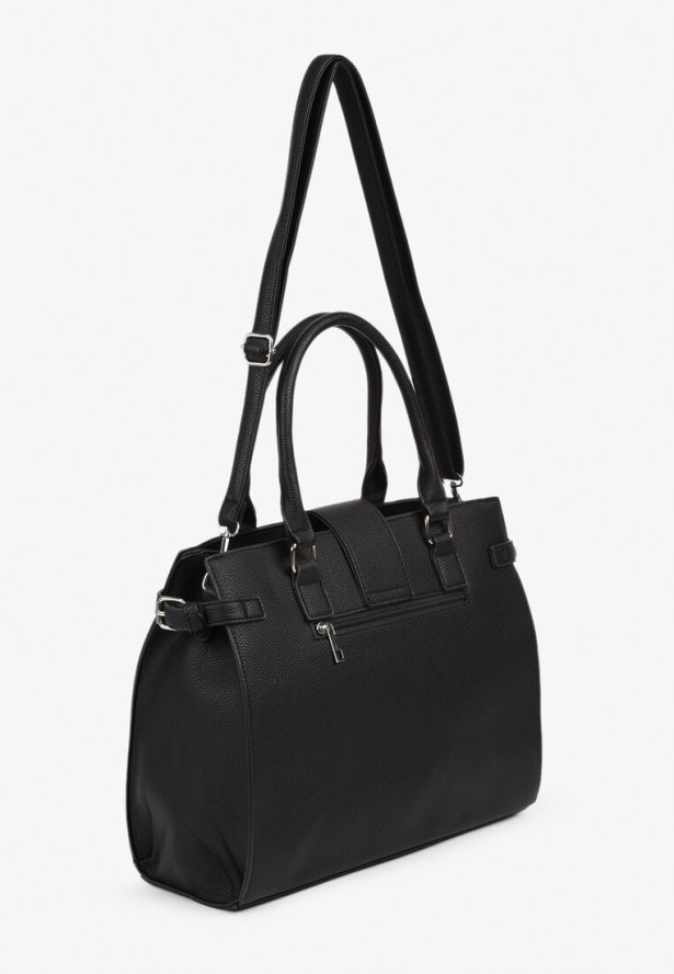 Czarna Torebka Ozdobiona Klapą i Metaliczną Wstawką Jonavia