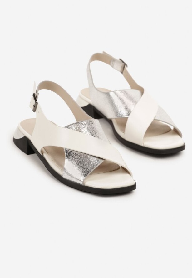 Biało-Srebrne Sandały Vices z Metalicznym Zdobieniem Tilinelle