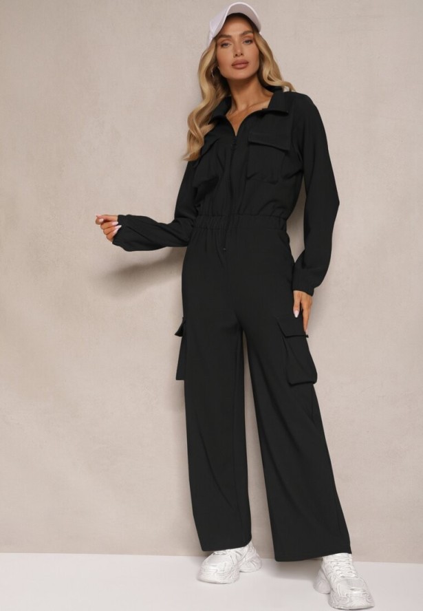 Czarny Kombinezon w Stylu Utility Taliowany Liarael
