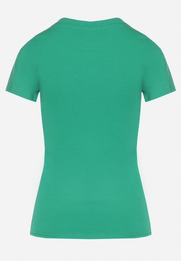 Ciemnozielony T-shirt Bawełniany z Naszywką i Cekinami Olisaria