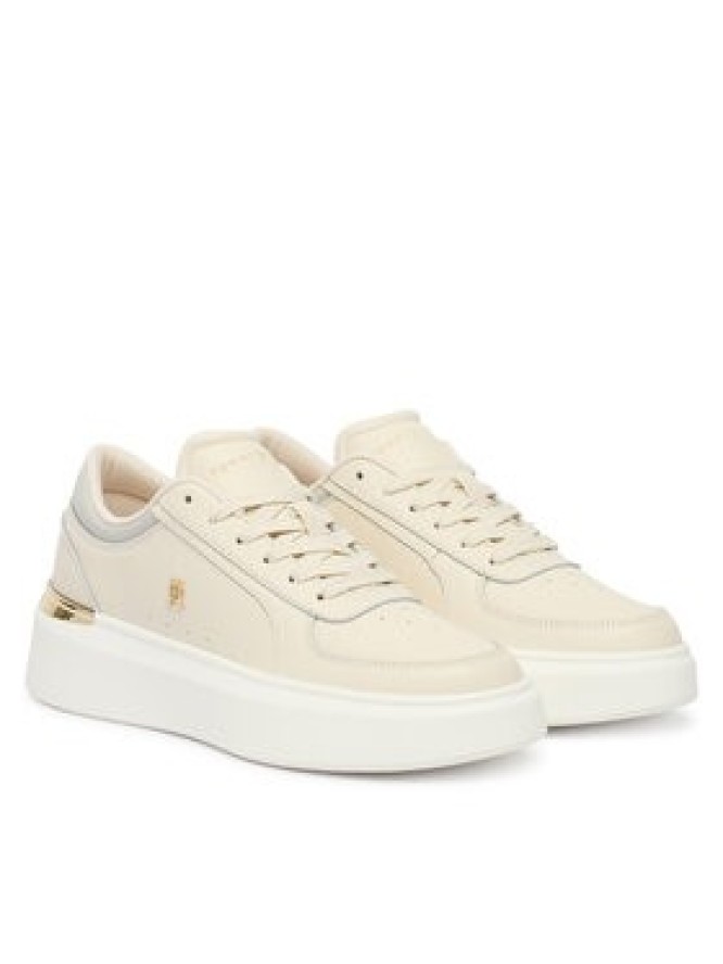 Tommy Hilfiger Sneakersy Shiny Leather Platform Sneaker FW0FW09364 Écru
